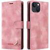 OKZone Custodia per iPhone 13 (6,1 Pollici), Custodia Protettiva Antiurto per Portafoglio, Porta per Carte con Patta in Pelle PU [Chiusura Magnetica] Cover per Telefono per iPhone 13 (Rosa)