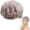 YUNYU Cuffia da doccia doppio strato per donna, fascia elastica, riutilizzabile, plastica impermeabile, volant, adatta per capelli lunghi, corti e ricci (fenicottero grigio)