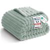 WAVVE Coperta Plaid Matrimoniale, Coperta Pile di Flanella a Righe per Soggiorno, Letto, Coperta Divano Caldo Morbida, Copridivano, Invernale, Verde Salvia, King, 220x240 cm