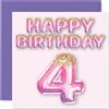 Stuff4 Biglietto di auguri il 4° compleanno ragazze palloncini rosa e viola glitterati biglietti di auguri 4 anni figlia sorella nipote cugina 145mm biglietto di auguri il
