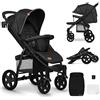 LIONELO Annet Plus - Passeggino dalla nascita ai 4 anni, 22 kg, leggero e pieghevole, con schienale reclinabile in posizione sdraiata, ruote in schiuma EVA, zanzariera, poggiapiedi, porta bevande,