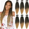 Xusuperb Pre-Stretched Ombre Easy Braids Extension 20 Pollici Black Honigond Kanekalon Capelli Sintetici da Intrecciare, 6 Confezioni Soft Knotless Yaki Texture