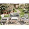 Dmora - Set Salotto da Esterno Carpi, Composizione da Giardino con 2 poltrone, 1 Divano ed 1 tavolino, Salottino Effetto Rattan con Cuscini, 100% Made in Italy, Bianco