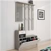 Dmora - Mobile da ingresso con specchiera, entratina per atrio con scarpiera, Svuotatasche per piccoli appartamenti, cm 100x25h180, colore Bianco e Cemento