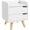 HOMCOM Comodino con 2 cassetti gambe mobiletto cucina in pino mobile per camera da letto soggiorno bianco 33 x 28 x 42cm| Aosom Italy