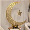 iwa concept Decorazione islamica a mezzaluna in metallo, arte del Ramadan con luna e stella, decorazione islamica da tavolo, regalo per musulmani nel Ramadan Eid (52 x 44 cm, 52,8 x 44,7 cm, piccola)