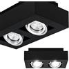 EDO Faretti da Soffitto GU10 OSMIN RIM 2 Luce Nero/Argento - Plafoniera Quadrata - Faretto Doppio con Anello Intercambiabile e Orientabile -Lampada Moderna per Soggiorno, Camera da letto, Cucina
