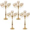 VINCIGANT Confezione da 4 candelabri di cristallo a 5 bracci per centrotavola nuziale, set di portacandele da pavimento in oro con lampadario con perline di cristallo per anniversario, cena, festa, decorazione