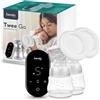 LIONELO Twee Go Tiralatte set Pompa elettrica per il latte in doppio set con tecnologia di aspirazione a due fasi, Portatile e compatto 9 Livelli di aspirazione 5 Livelli di massaggio, Silenzioso, LED