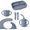 Ergobaby Set di stoviglie Deluxe per neonati e bambini a partire da 6 mesi, set pappa per bambini con 2 tazze, vassoio, bavaglino e posate, senza BPA, PVC e ftalati, Soft Blue