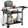 Outsunny Carrello Barbecue con Tavolino Pieghevole in Acciaio Inox, 2 Ruote e Accessori, 125x65x84 cm, Nero