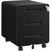 LVSTEEL Cassettiera per Ufficio con 3 Cassetti, Design con Angoli Arrotondati, Schedario da Ufficio Bloccabile, Completamente Assemblata, Nero
