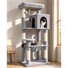 Globlazer Tiragraffi per Gatti 137 cm con maxi Amaca 45 * 40cm, Grande Grotte, Piattaforma Imbottita, Facile da Montare Albero Tiragraffi per Gatti Riposare Giocare Grattarsi (F53, Grigio Chiaro)
