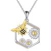 YAFEINI Collana da donna in argento sterling 925, con ciondolo a forma di ape, con margherita, per ragazze, mamma, figlia, Argento sterling, Zirconia cubica