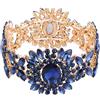 EVER FAITH Braccialetto Donna, Austriaco Cristallo Festa Nuziale Fiore allungamento Elastico Navy Blu Oro-Fondo