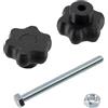 AERZETIX - Set di 12 manopole di serraggio M6 a forma di stella in plastica nera + 6 viti M6x70 mm a 6 punte e 6 dadi esagonali M6 | corsa di serraggio massima 41 mm