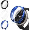 iVoler 3 Pezzi Clear Cover con Pellicola Protettiva per Amazfit Active 2 (Round Edition), Copertura Completa Custodia Anti-Graffio Ultra Sottile Morbida TPU Case, Trasparente + Nero + Blu
