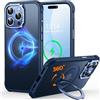 CUTELFON Custodia O3 Mag-Stand per iPhone 15 Pro Max con Supporto a 360°,[Compatibile con MagSafe][Eccezionalmente Delicata Sulla Pelle] Sottile Eopaca Magnetica Traslucida 6,7, Blu Opaco