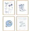 XYDEG Blue Coquette Preppy decorazione estetica, costiera nipote cowgirl dormitorio stampe artistiche set di 4, Lucky 8 Ball Bow poster, 20 x 25 cm, senza cornice