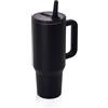 Y·J&H - Borraccia termica da viaggio da 1200ml (42oz) con doppia parete isolante sottovuoto, tazza da caffè in acciaio inossidabile con manico e cannuccia apribile, senza BPA - Nero