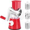 Iceten - Grattugia rotante 3 in 1 per formaggio e verdure, con 3 lame rotanti in acciaio inox, tagliaverdure manuale multifunzione, con base a ventosa (rosso)