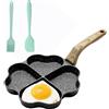 Umllpet Padella antiaderente a forma di cuore a 4 fori, per pancake, antiaderente, con spatola in silicone e spazzola per la colazione, pancake, per omelette, hamburger (nero)