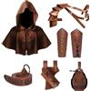LLTTEER Accessori per cavalieri medievali, Set di accessori retrò per cosplay per uomo, mantello medievale con cappuccio, gurtel e bracciali, borsa da cintura (Marrone)