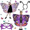 Kuvarix Costume Farfalla Bambina, 3 Pezzi Ali Farfalla Bambina, Mantella Farfalla con Maschera Fascia Arnevale, Vestito Carnevale per Halloween Festa di Costume Carnevale