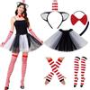 YUPDFGB Costume Minnie Donna, Costume Carnevale Donna, Vestito Carnevale D-onna con Tutù e Fascia, Calzini a Maniche a Righe, Gonna Bianca e Nera, Fiocco, Ideale per Halloween e Feste a Tema
