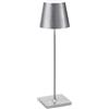 Zafferano, Poldina Pro con Foglia Color Argento, Lampada da Tavolo Ricaricabile e Senza Fili con Controllo Touch, Utilizzabile come Lampada da Interni, Dimmer, 2200-3000 K, Altezza 38 cm