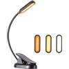 LXSINO Luce a LED a spettro completo per lettura a letto, 3 colori: ambra (1600 K)/bianco (6500 K)/naturale, 8 LED, 30+ ore di durata, ricarica USB-C ricaricabile Flex Clip-on luce da lettura