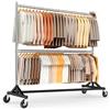 HOKEEPER Appendiabiti da Terra Commerciale Resistente a Doppia Barra, Base a Z con Ruote, 250kg, Altezza Regolabile per Negozi, Boutique, Camera da Letto, Argento