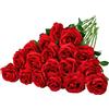 BlueCloudy - Set di 16 rose artificiali rosse in flanella con lungo stelo in plastica per matrimonio, decorazione da tavolo, San Valentino, festa a casa, bouquet da sposa, colore: rosso