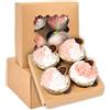 Gcardist Contenitori automatici popup per 4 cupcake con finestra, marrone, 12 pezzi, 16x16x7,6 cm, scatole per cupcake da forno, contenitori per cupcake