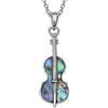 Kiara Jewellery - Collana con ciondolo a forma di violino intarsiato con conchiglia di abalone verde naturale su catenina da 45,7 cm, placcata in rodio color argento non ossidante.