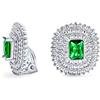 Bling Jewelry Orecchini a clip per donne in stile Art Déco classico tradizionale formale per feste di vacanza nuziale con zirconi cubici simulati taglio smeraldo verde, tripla fila di baguette halo AAA CZ, per