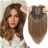 S-noilite Hair Topper Capelli Clip Extension 15 * 15cm Toppers Sintetici per Capelli Sottili Hair Toupet Donna Frontale Extension Lisci Posticci Fringe Toupee,35cm Biondo miele Misto