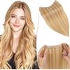 SEGO Pro 40cm Extension Capelli Veri Clip con Filo Invisibile #18/613 Biondo Cenere/Biondo Chiarissimo Fascia Unica Capelli Umani Lisci Halo Human Hair Extension (65g)