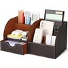 GORESE Organizer da scrivania multifunzione, 7 scomparti per penne, biglietti da visita, telefono, telecomando e altri oggetti (Marrone)
