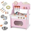 FANTASK Cucina per bambini in legno con orologio e accessori da 12 pezzi, cucina giochi con fornello/fornello/lavello e portaspezie, cucina giocattolo per bambini dai 2 anni in su (rosa)