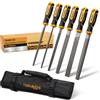 TOOLMAYS Set di Lima per Metallo e Legno 6 Pezzi, Raspa Legno con Custodia Arrotolabile, Manico in Gomma, Acciaio al Carbonio Alta Resistenza Lima Ferro Rotondo Semitonda Piatta Triangolare Quadrate
