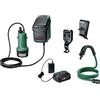 Bosch GardenPump 18 V-2000 Pompa acqua sommergibile wireless (1 batteria, sistema da 18 volt, in confezione di cartone), design nuovo | verde classico