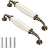 CONPHERON 2 pezzi Ceramica Maniglie per Mobili Tiretti ad Arco Porta Retrò Cucina Cassetti Armadietti Manopole Antico Armadio Maniglie Guardaroba Maniglia Bianco 128 mm