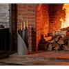 Calidola Set di attrezzi da camino con manici in legno, set da 3 pezzi con finitura grigia testurizzata, pala, spazzola e attizzatoio - ferro rustico rivestito di sabbia - Set di attrezzi da fuoco