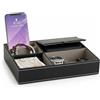 Wintem - Organizer Scrivania in Similpelle Nera con 5 Scomparti, Organizer da Tavolo Multifunzionale per Camera, Ingresso e Ufficio, Vassoio Portaoggetti Elegante Design Moderno e Interno in Camoscio