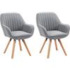 MEUBLE COSY Set di 2 Sedie da Pranzo Girevole a 360° Poltrona da Toelette Imbottite con Schienale e Braccioli per soggiorno cucina ufficio in Tessuto Gambe in Legno, Grigio