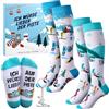 Jadive Set Regalo Sciatore 2 Paia di Calzini da Sci, portachiavi, biglietto d'Auguri con Motivo Sci e Scatola