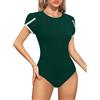 Missufe Body da donna elegante, a maniche corte, estivo, in pizzo, verde scuro, M