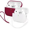 Mocarheri - Custodia protettiva in silicone per AirPods Pro 2 (2022), ultra sottile, morbida pelle frontale, LED frontale, 2 pezzi (rosso vino+bianco)