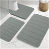 NAKIHOUSE Set di 3 tappetini da bagno in memory foam, antiscivolo e assorbente, lavabile, morbido e ad asciugatura rapida, per doccia, WC e vasca da bagno, grigio chiaro